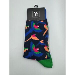 Yo Sox Crew Socks Mens 7-12 Black Multi Night Birds Stretch Performance NWT